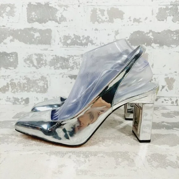 New Katy Perry Women's The Hollow Heel Sling Back Silver Pumps A207 - Picture 1 of 12